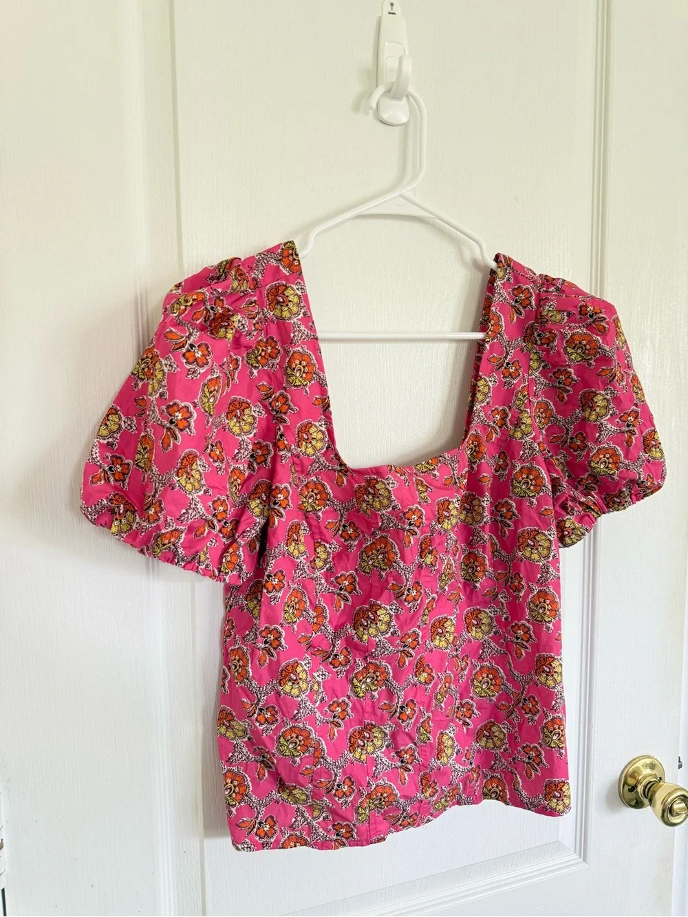 J. Crew Collection NEW Puff-sleeve squareneck top in Ratti pink blooms print
